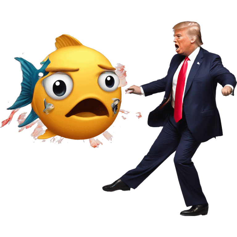 donald trump getting slapped by a fish, a woman dances next to an explosion emoji