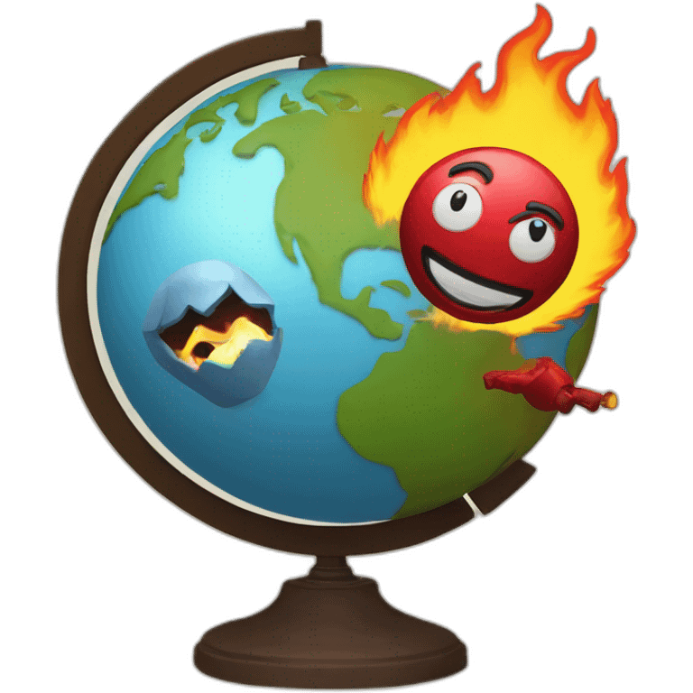 globe on fire grabbed by a puppet master emoji