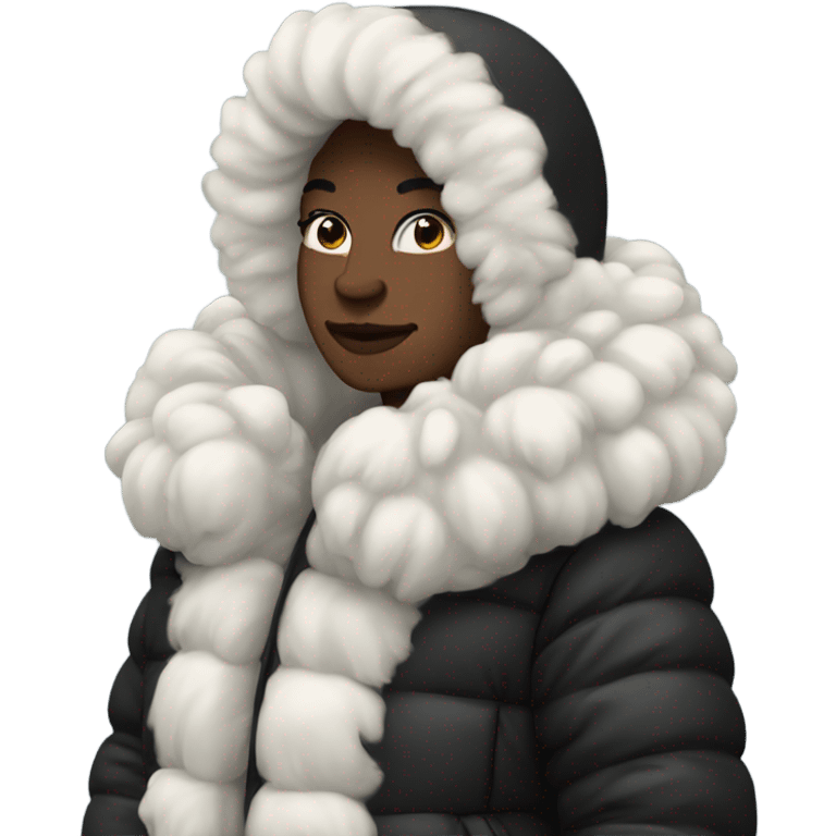 Winter black puff coat with fur hood emoji