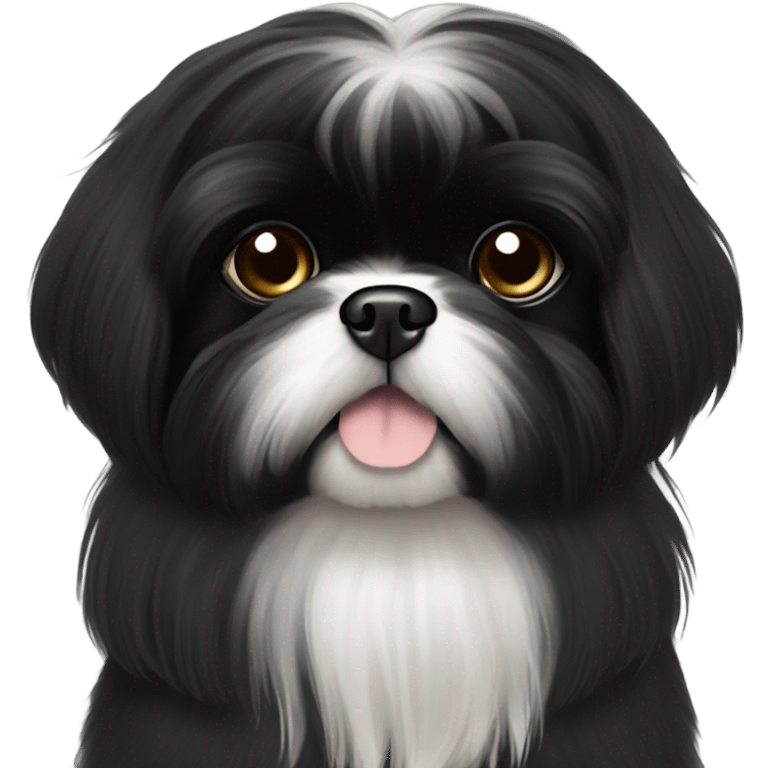 Fully black shiz tzu with long hair and a tiny bit of white on chin emoji