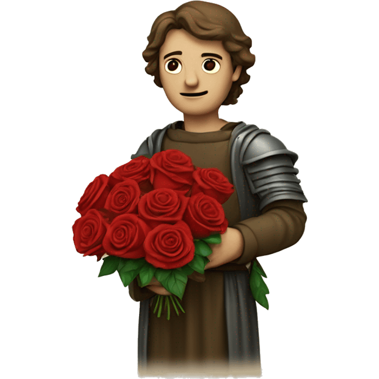 Petrarch holds a bouquet of red roses in his hand emoji