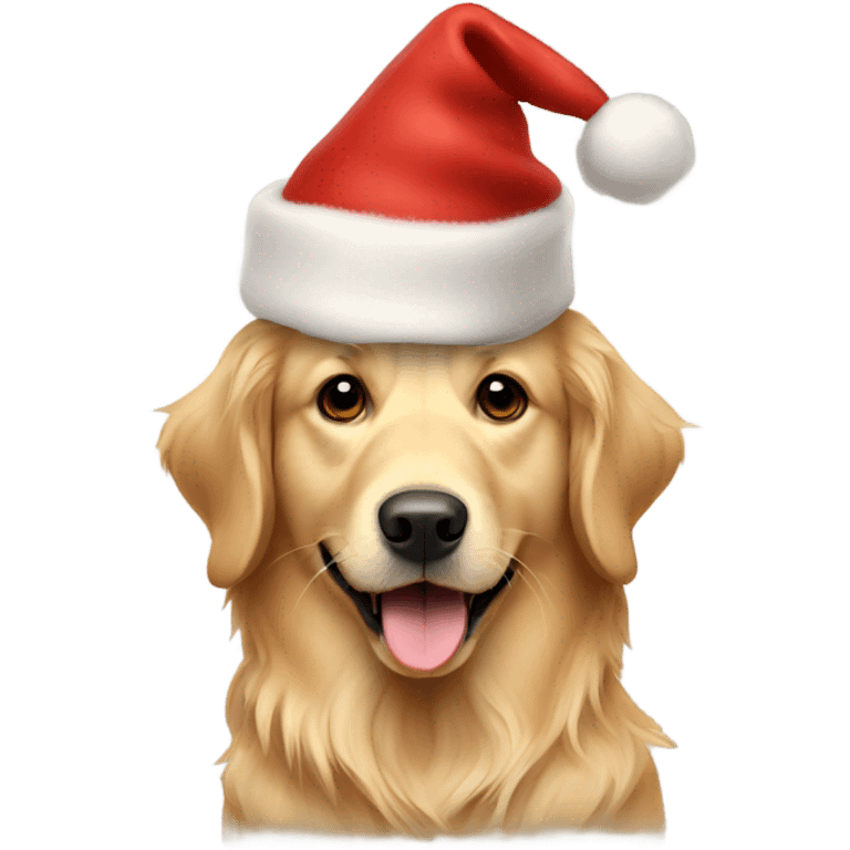 Golden retriever with a Christmas hat emoji