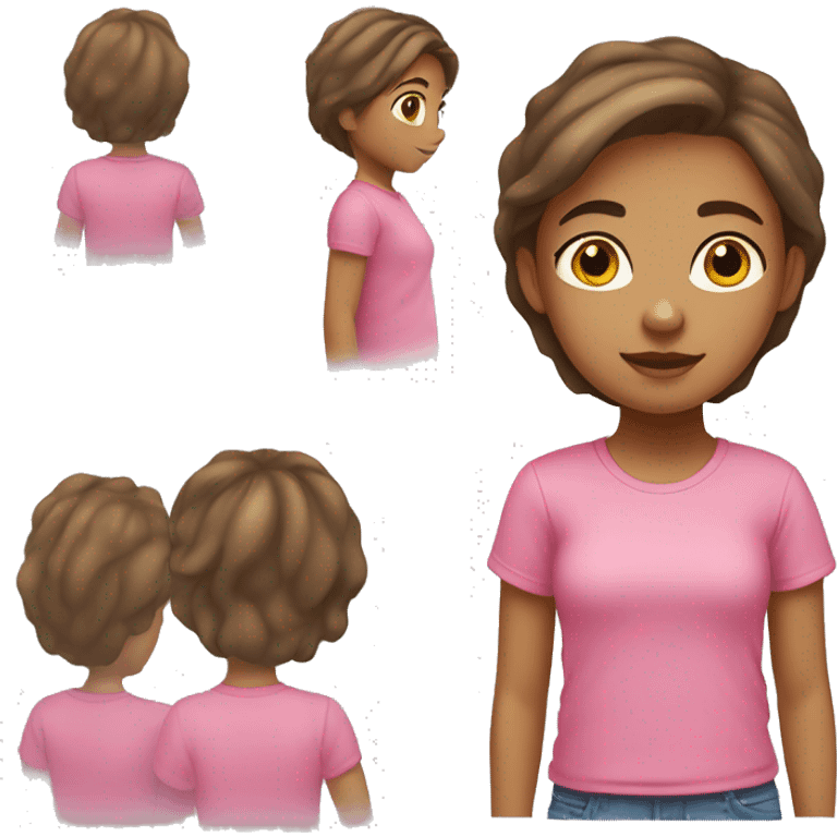 Girl with brown hair, light skin tone with a pink t shirt  emoji