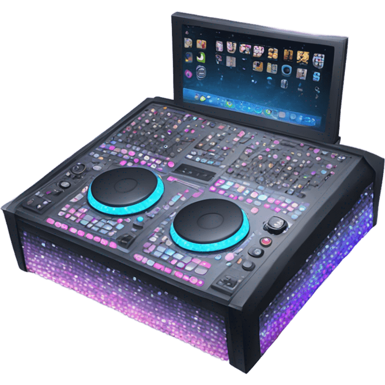 Realistic isolated DJ Sound control console with pink,blue,and purple sparkling diamonds and rhinestones on it. emoji