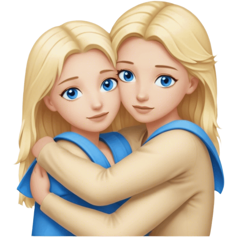 Two blonde girls with blue eyes hug each other emoji