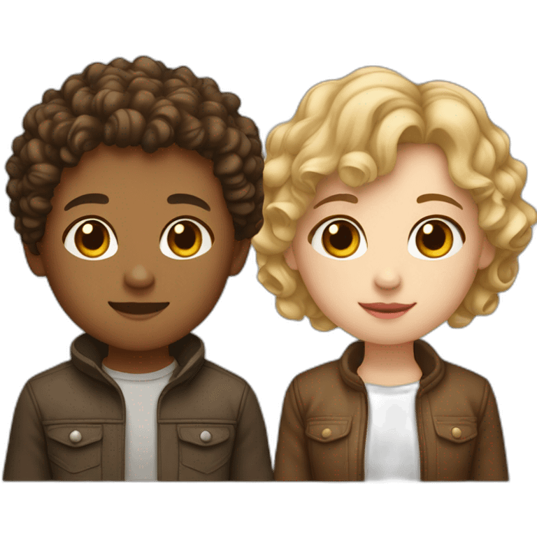 Couple of a girl of white skin color with brown hair with a blond mid-length lock and a boy of mixed race skin color with short curly hair emoji