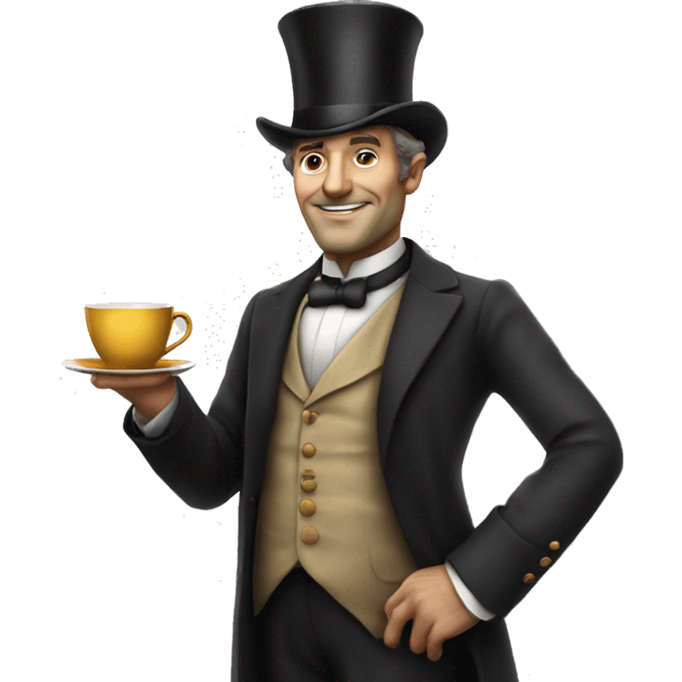 Photorealistic man A British gentleman in a monocle and a top hat with a cup of tea in his hand emoji