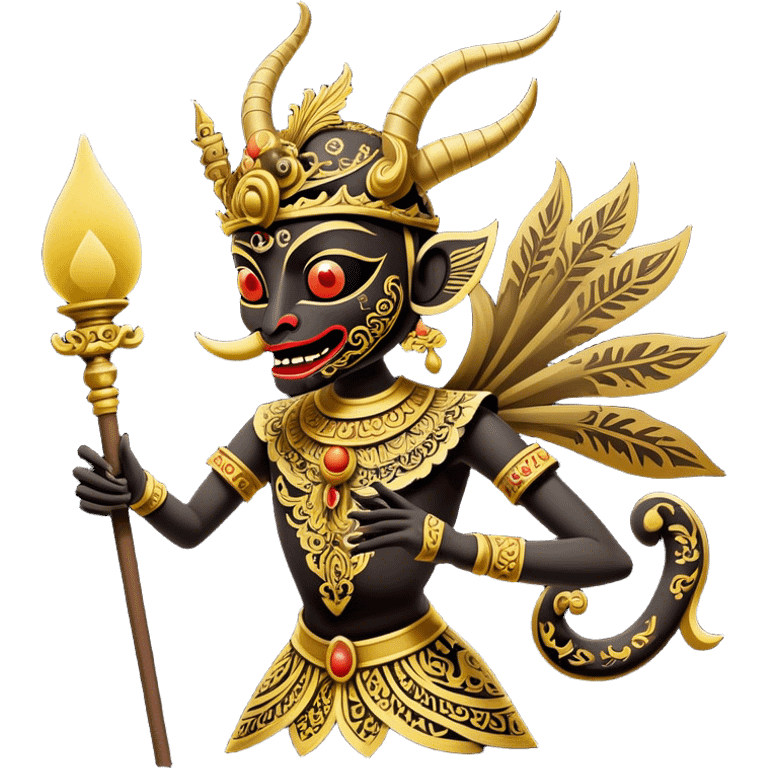 Wayang – Cinematic Realistic Wayang, depicted as intricately carved traditional Indonesian shadow puppets with expressive features and vibrant cultural motifs, set against a dark, dramatic backdrop with subtle glowing highlights that evoke the mystical art of shadow play. emoji