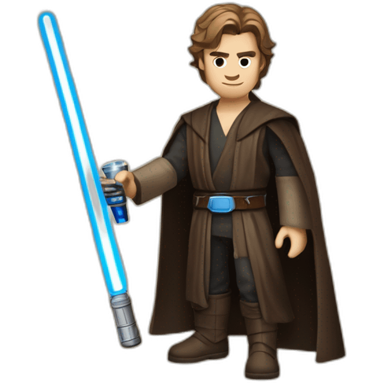 Anakin Skywalker with a blue lightsaber in his right hand and a scotch whiskey glass in his left hand emoji