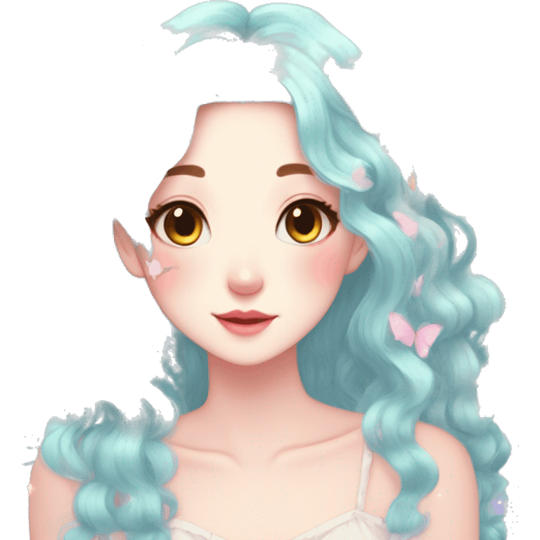 gorgeous anime pastel lady with butterflies and beautiful hair fairycore cottagecore emoji