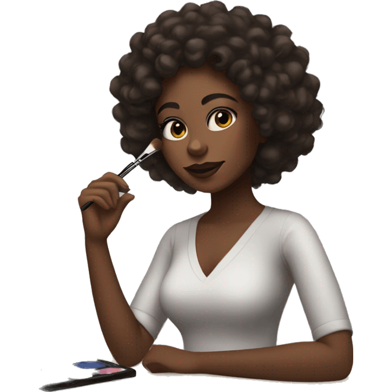 Brown skin black girl with curly hair doing makeup emoji