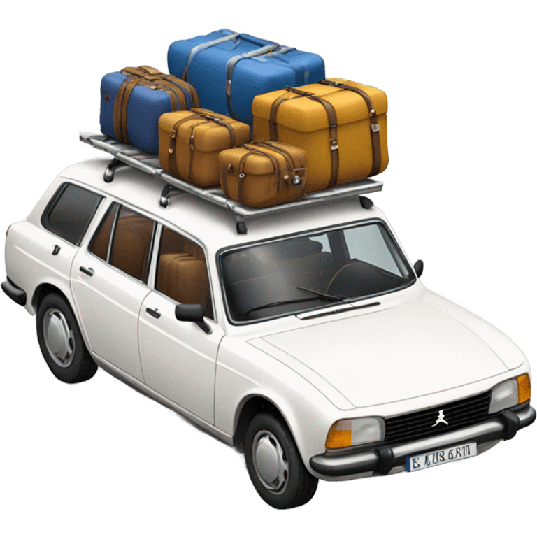 a white peugeot 504 break with few luggage on the roof emoji