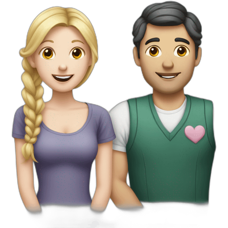 White Man loves white woman with pigtails, heart between them emoji