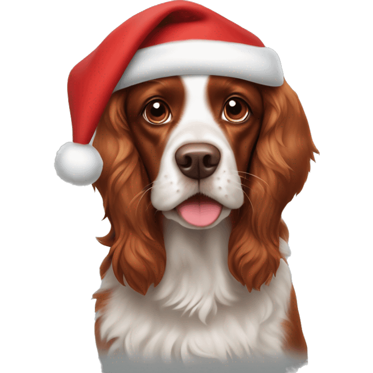 Red dog spaniel happy with Santa hat  emoji