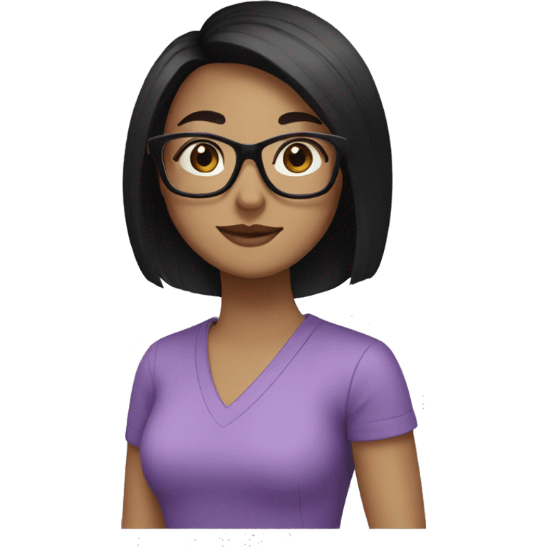 Create me a girl with a square cut, black hair, and purple square glasses emoji