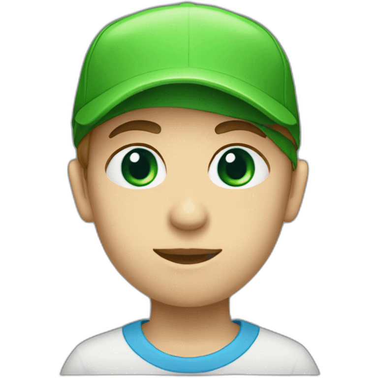 boy with green eyes and triangle head face shape, wearing a reverse blue cap emoji