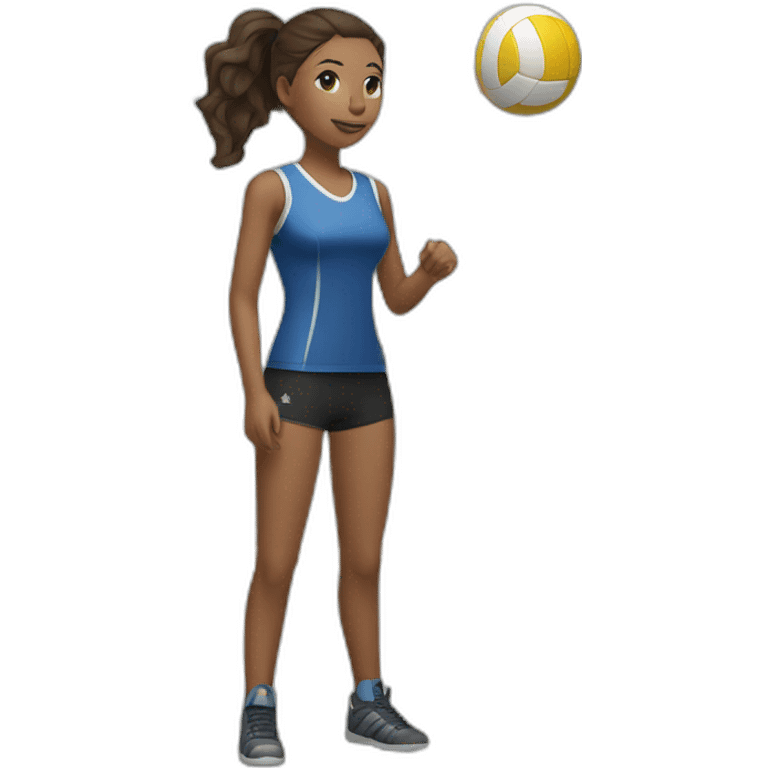 a girl stands near a volleyball net and plays volleyball emoji