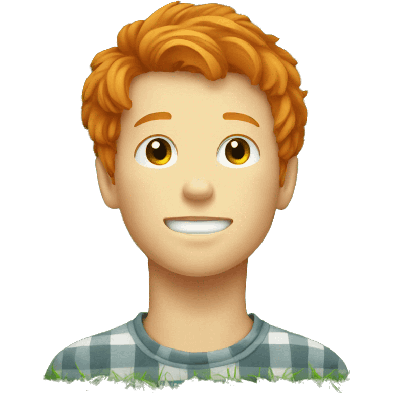 Ginger haired boy laying down on grass while looking up at the sky emoji