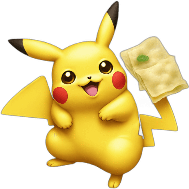 Pikachu mange des raviolis emoji