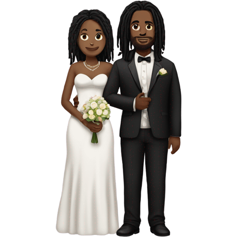 black couple with black dreadlocks, plus size full body wedding emoji