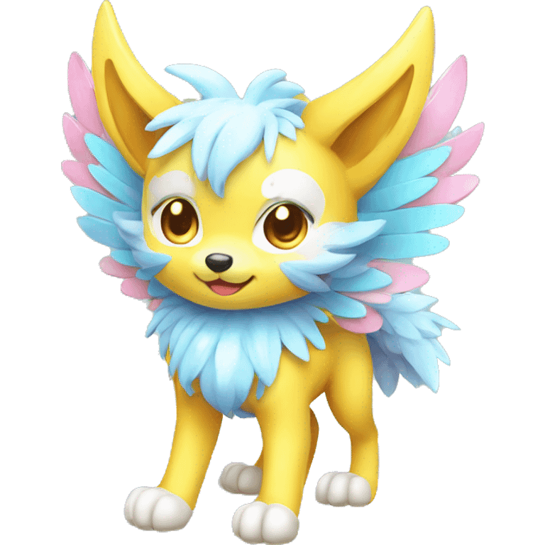 Kawaii Cute Colorful Shiny Winged Wolf-Pokémon full body emoji