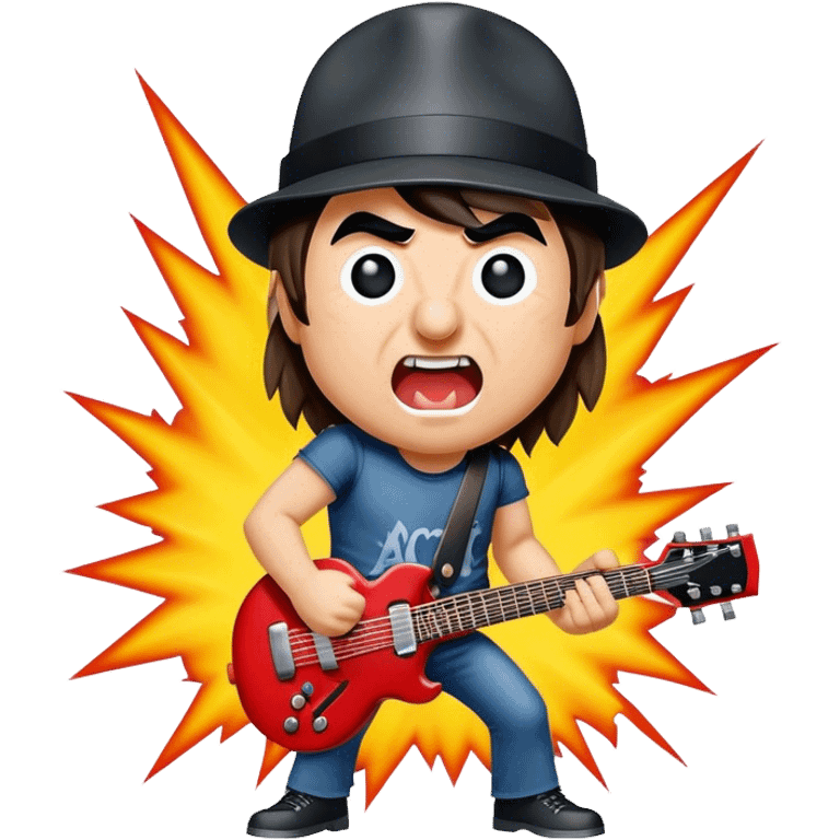 Cinematic Realistic AC/DC Pop Culture Emoji, showcasing an electrifying portrayal inspired by the legendary rock band rendered with vivid textures and energetic lighting. emoji