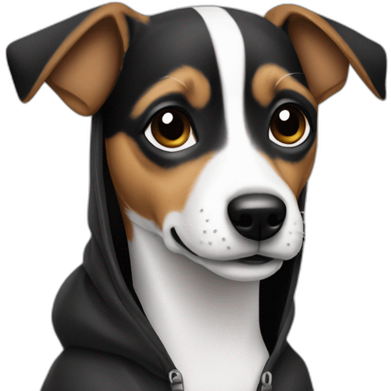 Small jack russel wearing a black hoodie emoji