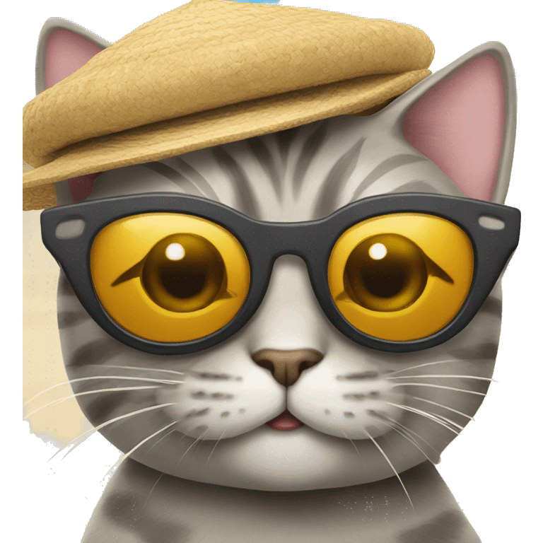 cat with sunglasses at the beach emoji