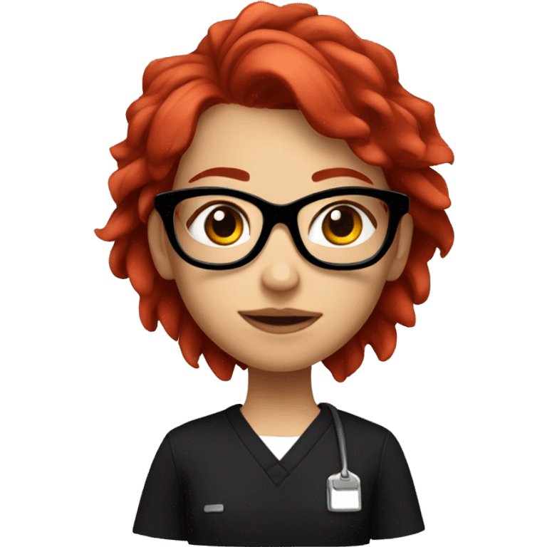 girl with punk red hair and red glasses in black scrubs emoji