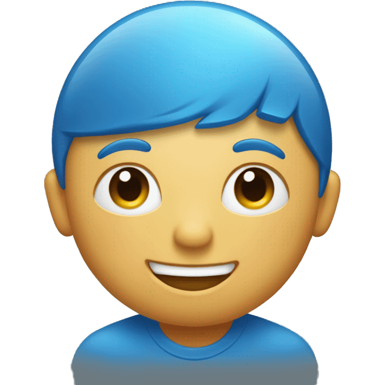 person with a blue top of head and a raindrop going down the cheek, but making a happy face emoji