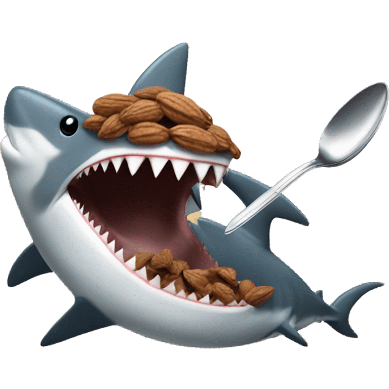 A shark trying to crack open a walnut with a tea spoon emoji