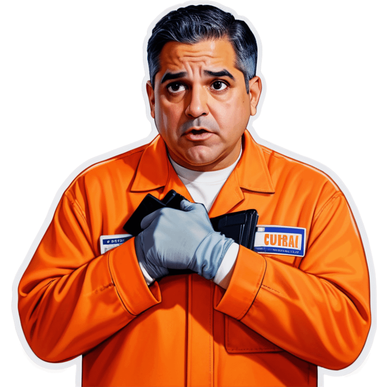 Make congressman Robert Garcia cuffed in an orange jumpsuit looking upset that he got caught emoji