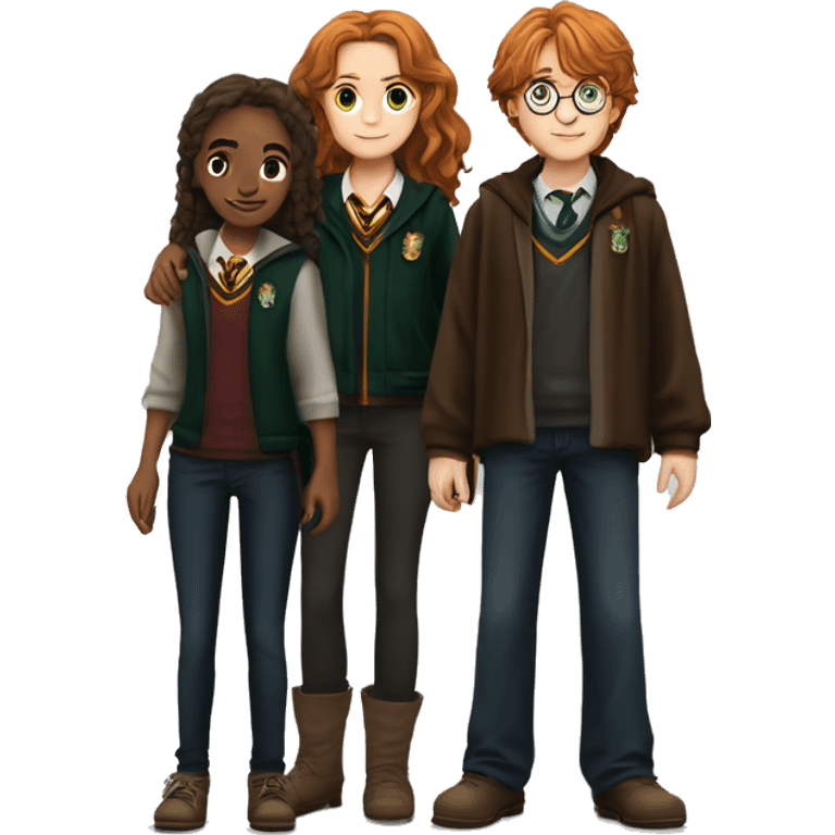 harry potter and hermione granger and ron weasley standing together emoji