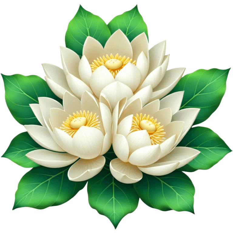 big bouquet White Lotus, luxuriant, stem, leaf, bright emoji