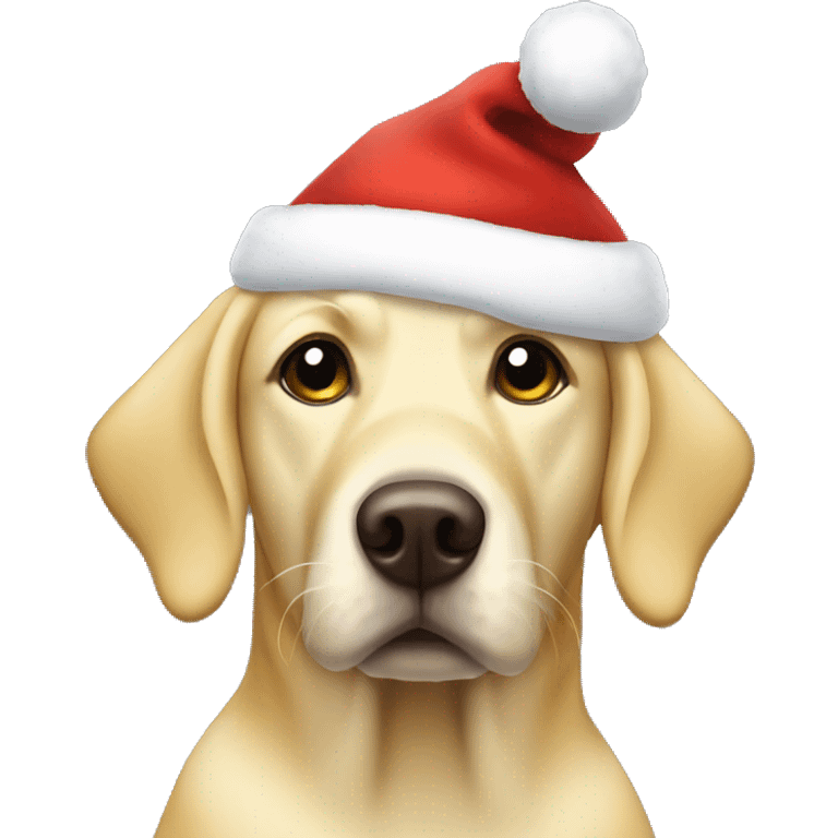 Yellow lab wearing a Santa hat emoji