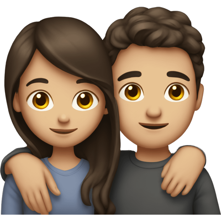 Brunette girl and brunette boy hugging  emoji