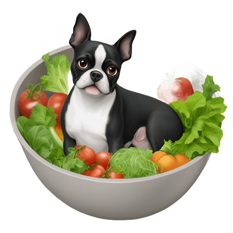 boston terrier in big bowl of salad emoji