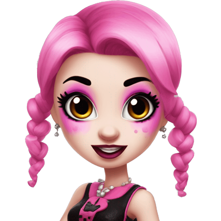 draculaura with pink skin and black and pink pigtails from monster high blowing a kiss,  emoji