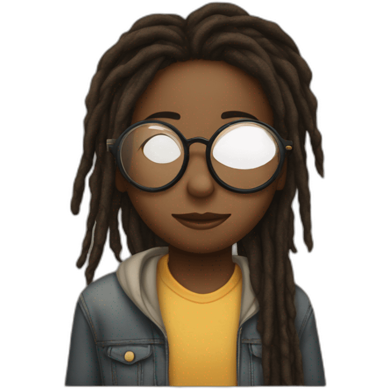 Black boy with dreads covering face kissing brown girl with glasses emoji