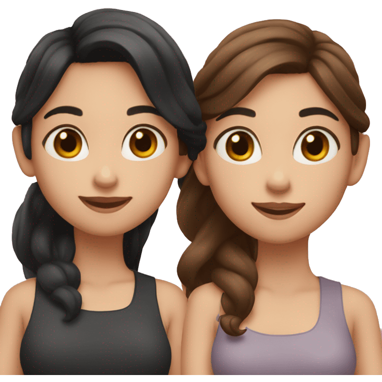 2 girls posing heart pose. One of them has black hair and one has brown. the one with brown hair has fair skin and the oke with black has a little darker skin emoji