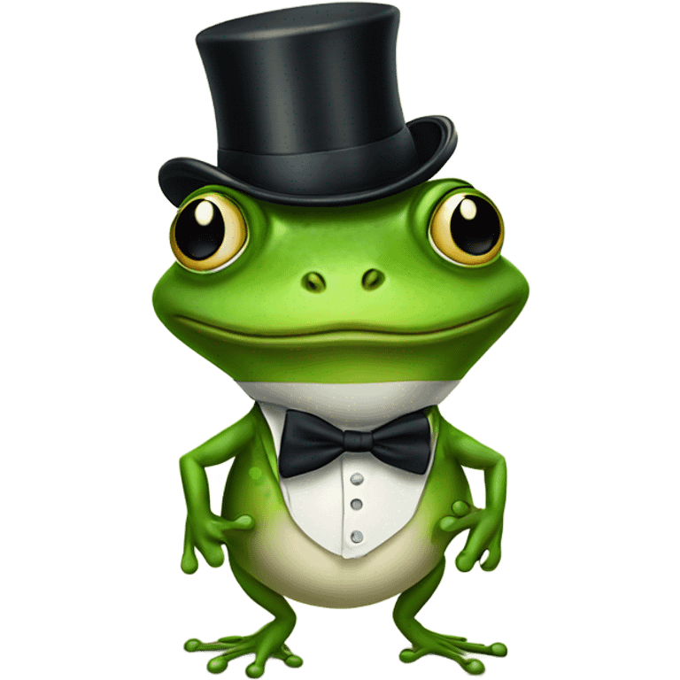 Frog wearing a top hat and bow tie standing on two legs emoji