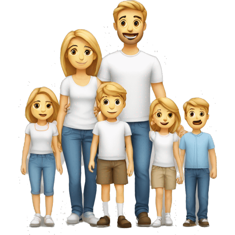 family two parents with five children European white emoji