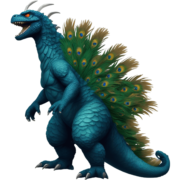 Godzilla with peacock feathers emoji