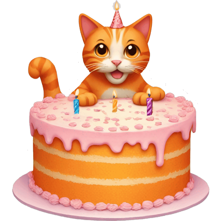 Orange cat holding birthday cake emoji