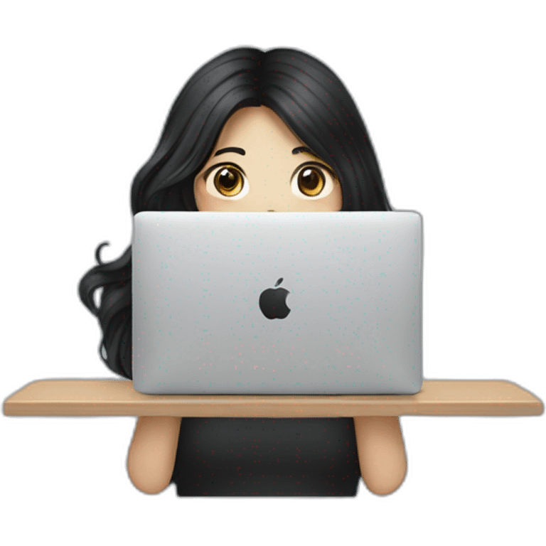 Korean girl behind of her macbook, long and wavy black hair emoji