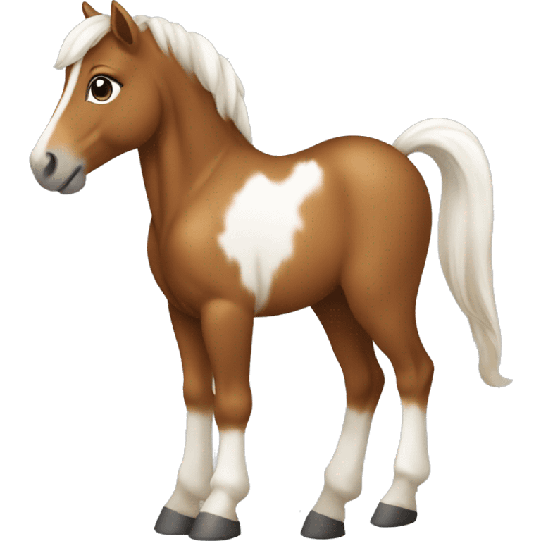 Baby brown horse with white down its face and white back legs  emoji