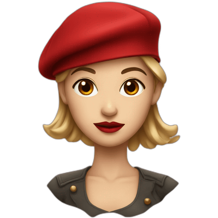 A girl with red lips and red beret emoji