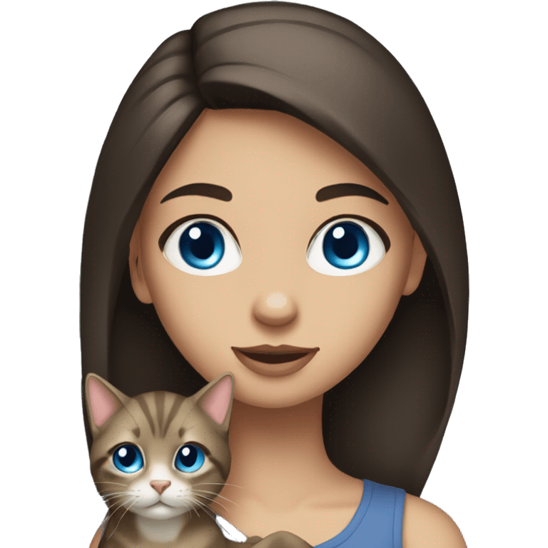 brunette girl blue eyes holding cat  emoji