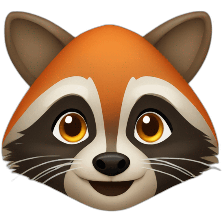 brown raccoon with orange eyes and a dark green hood that is smiling emoji