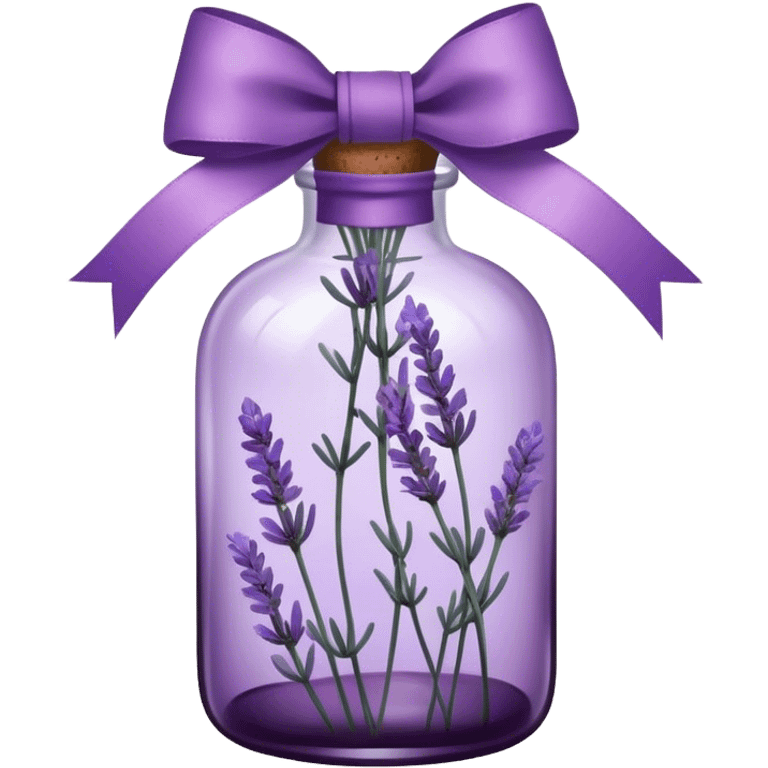 A vintage glass bottle, filled with delicate lavender stems in varying shades of soft lilac and deep aubergine, is adorned with a hand-dyed violet ribbon tied into a gentle bow. The light filters through the dusty glass, casting shadows of lavender sprigs onto the lace-covered surface, as if capturing a fleeting moment of serenity.






 emoji